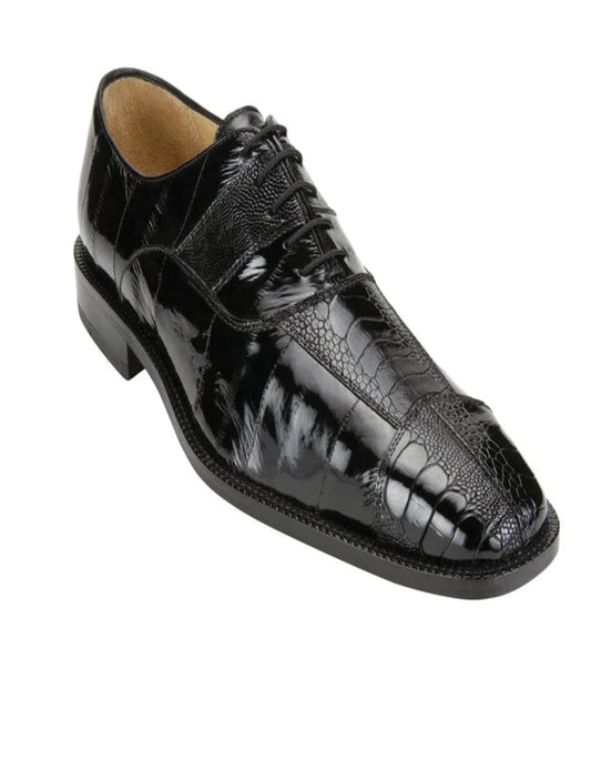 Men's Belvedere Mare Ostrich Leg Eel Skin Black Dress Shoe