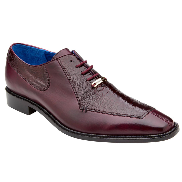 Men's Belvedere Biagio Ostrich Leg & Italian Calf Lace Up Dress Shoe in Burgundy - 9-M