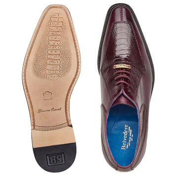 Men's Belvedere Biagio Ostrich Leg & Italian Calf Lace Up Dress Shoe in Burgundy - 9-M