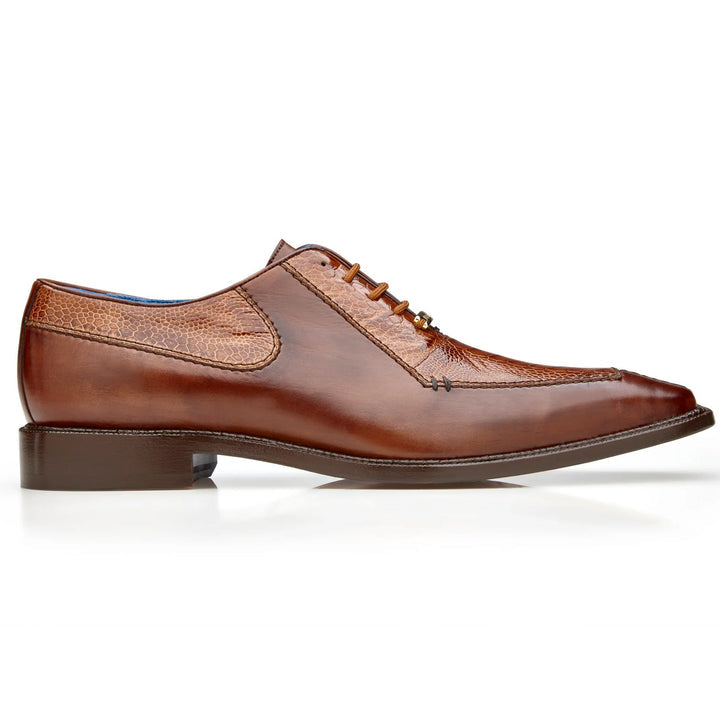 Men's Belvedere Biagio Ostrich Leg & Italian Calf Lace Up Dress Shoe in Antique Peanut Camel - 9