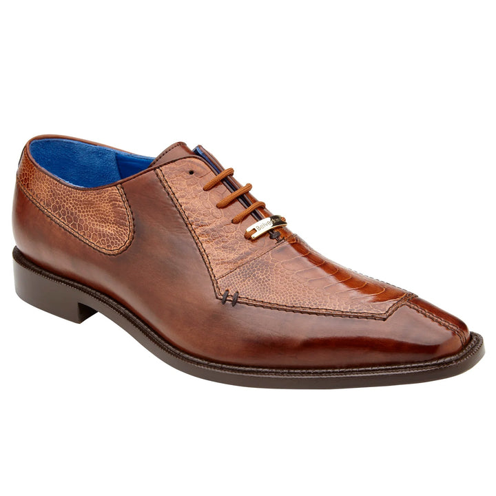 Men's Belvedere Biagio Ostrich Leg & Italian Calf Lace Up Dress Shoe in Antique Peanut Camel - 9