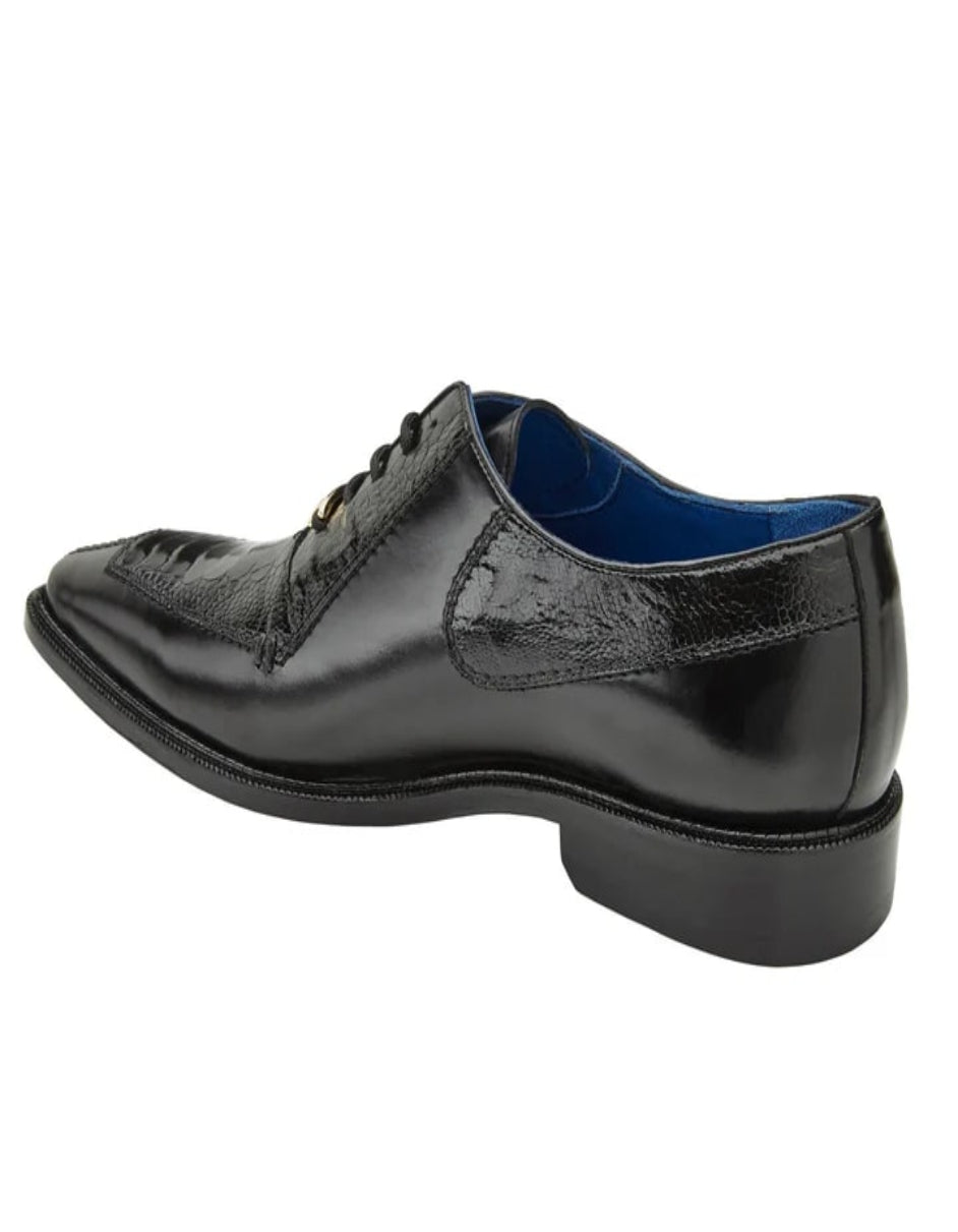 Men's Belvedere Biagio Ostrich Leg & Italian Calf Lace Up Black Dress Shoe - US 9.0 Standard/D/ Medium / Eu:42