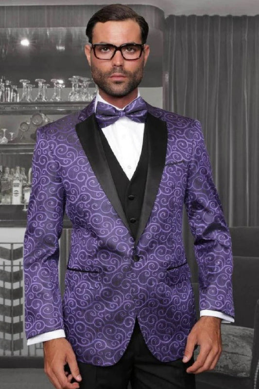 Big and Tall Size Tuxedo Dinner Jacket - Paisley Fabric Blazer in Color Purple