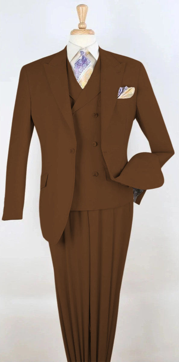 Big and Tall Business Suits - Suits For Big Man - Large Men's Tan Vested Wool Suits - Wide Leg Pants - 38R