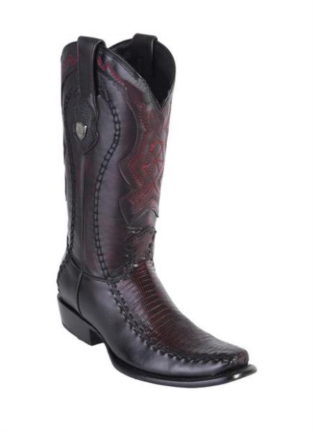 Men's Genuine Teju Lizard Deer Skin Dubai Toe Wild West Dress Cowboy Boot Cheap Priced For Sale Online Handmade Black Cherry - 6.5 Standard / D / Medium