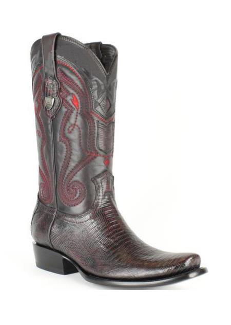Men's Wild West Leather Dubai Square Toe Black Cherry Genuine Teju Lizard Dress Cowboy Boot Cheap Priced For Sale Online - 6.5 Standard / D / Medium