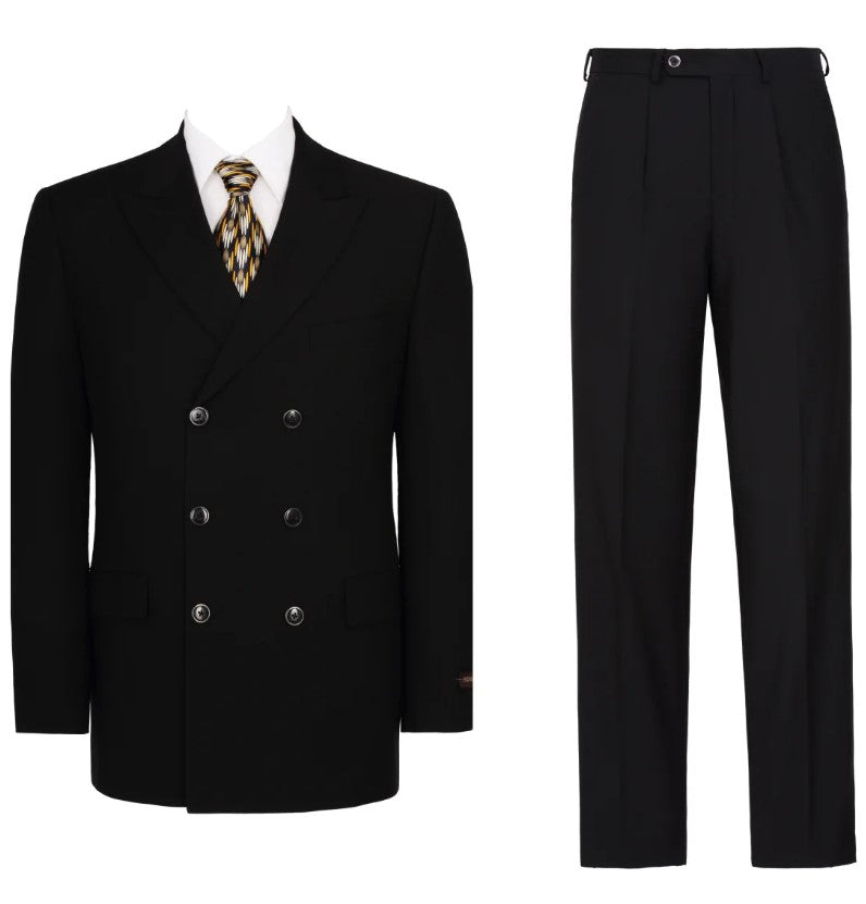 Mens Double Breasted Suit 2-Piece Classic Fit Suit Black