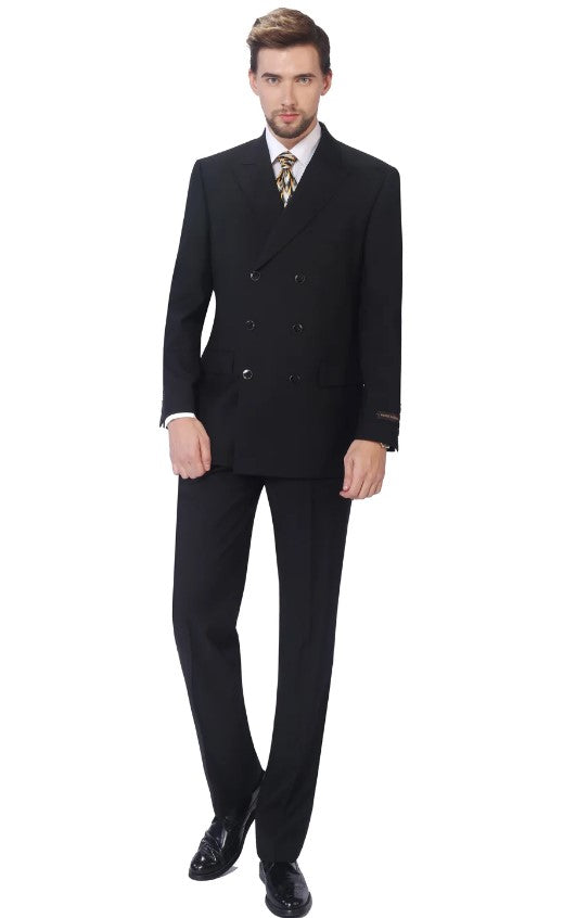 Mens Double Breasted Suit 2-Piece Classic Fit Suit Black