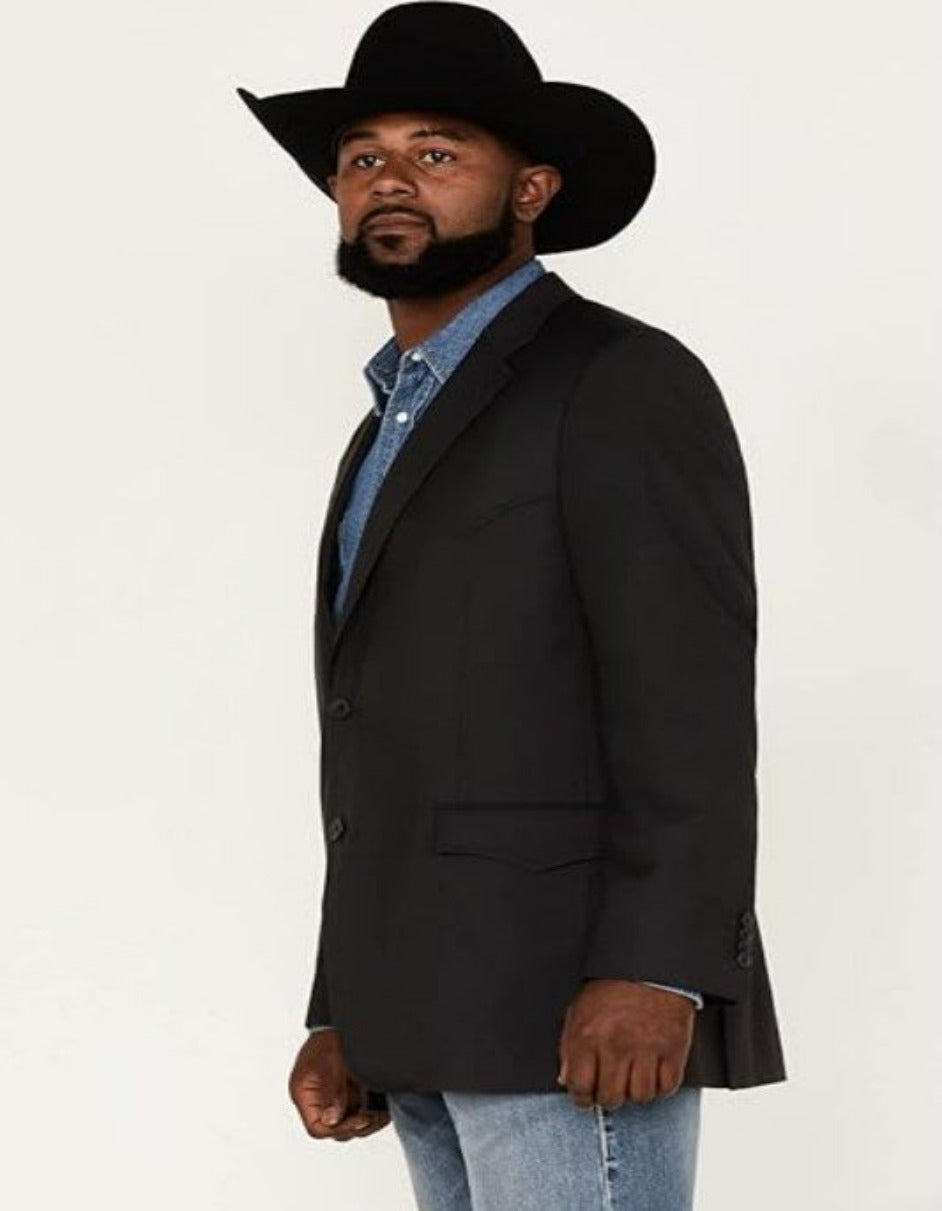 Mens Black Blazer With Blue Jeans and Black Cowboy Hat - (3 Items Package) - 36 Short