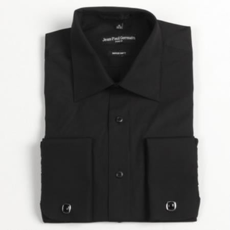 black dress shirt with french cuffs Banded Collar French Cuff Clergy Shirt in Black