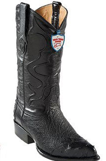 Wild West Black J-Toe Smooth Ostrich Wing Tip Cowboy Boots - Botas De Avestruz - 6EE