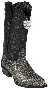 Wild West Rustic Black J-Toe Caiman ~ World Best Alligator ~ Gator Skin Hornback Cowboy Boots - 6EE