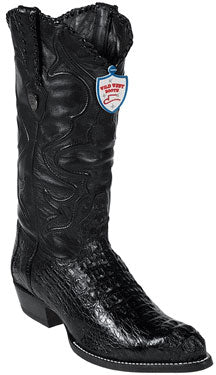 Wild West Black J-Toe Caiman ~ World Best Alligator ~ Gator Skin Hornback Cowboy Boots - 6EE