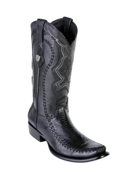 Men's Genuine Teju Lizard Deer Skin Black Wild West Dubai Toe Handmade Dress Cowboy Boot Cheap Priced For Sale Online - 6.5 Standard / D / Medium