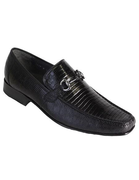 Los Altos Boots Men's Stylish Genuine Teju Lizard Skin Slip-On Black Casual Dress Shoes - US 8.0 Standard/D/ Medium / Eu:41-42