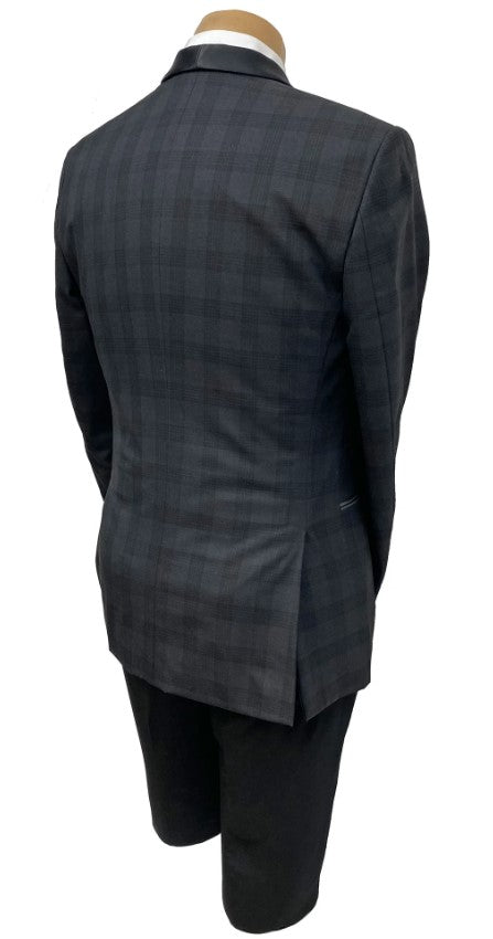 Mens Black Plaid Tuxedo Jacket Slim Fit Black with Grey Plaid Pattern Tuxedo - Coat Size 38