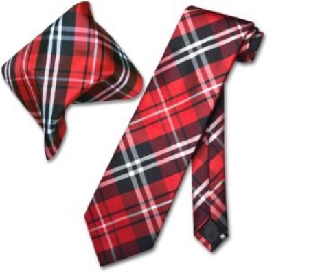 Mens New Years Outfit-Black Red White NeckTie & Handkerchief Matching Tie Set - Men's Neck Ties - Mens Dress Tie - Trendy Mens Ties
