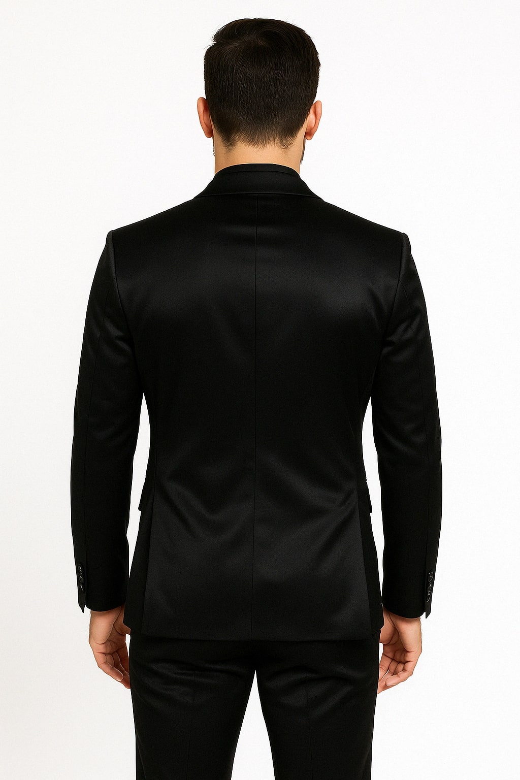 Black Satin Flex Two-Piece Suit â€“ Slim Fit Sport Coat and Matching Pants - 34 Short or Extra Small