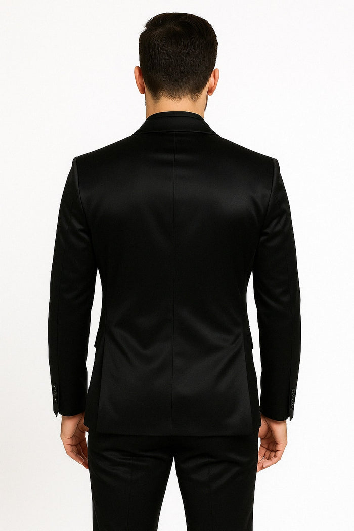 Black Satin Flex Two-Piece Suit â€“ Slim Fit Sport Coat and Matching Pants