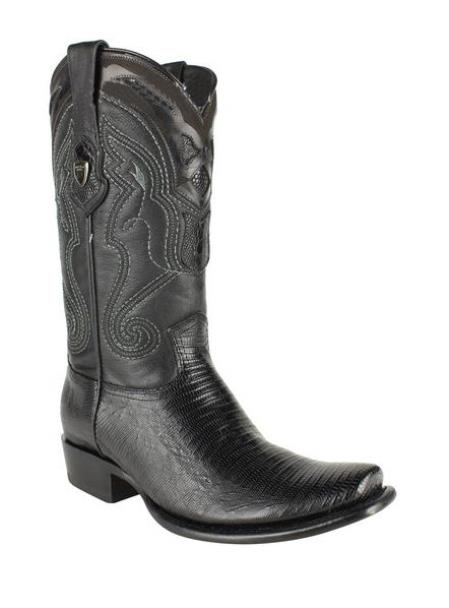 Men's Black Wild West Dubai Square Toe Genuine Teju Lizard Leather Dress Cowboy Boot Cheap Priced For Sale Online - 6.5 Standard / D / Medium