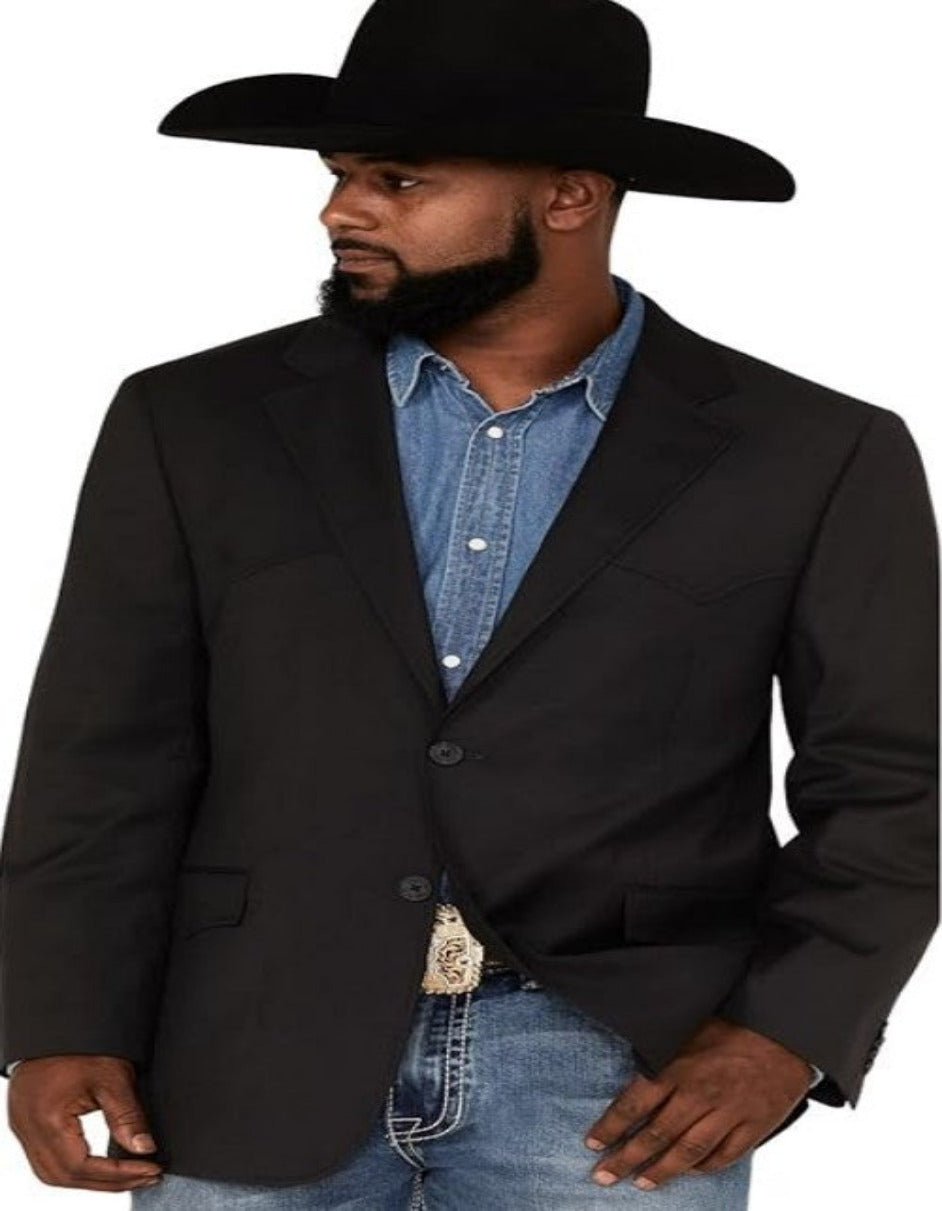 Mens Black Blazer With Blue Jeans and Black Cowboy Hat - (3 Items Package)