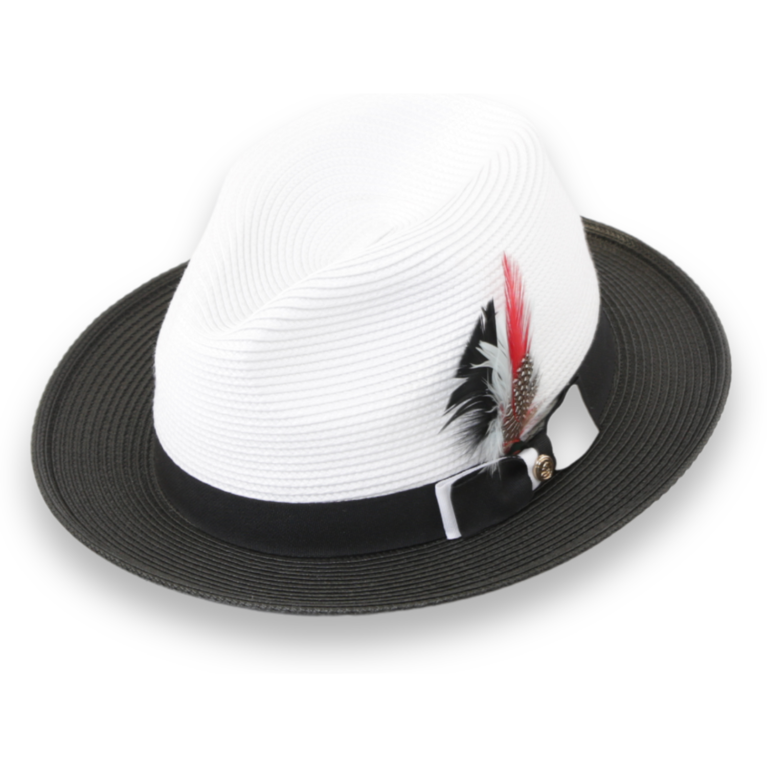 Tapa Crushable Straw Hat Fedora in Two Tone Black-White - Small