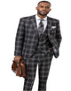Black Windowpane Pane Suit - Mens Vested 3 Piece Suit - Gangster 1920s Style