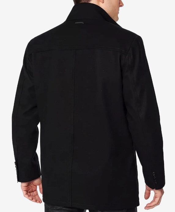 Mens Black Wool Car Coat – Modern Fit - S