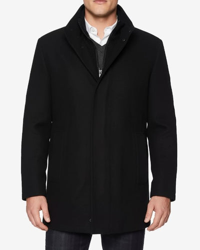 Mens Black Wool Car Coat Modern Fit