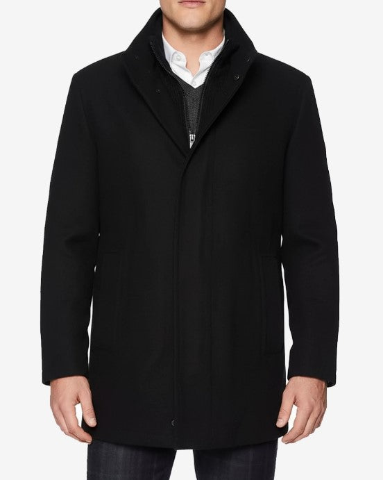 Mens Black Wool Car Coat Modern Fit