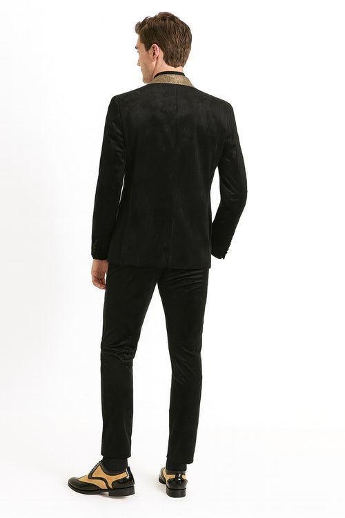 Mens Black and Gold Jacquard Tuxedo Blazer Luxury Shawl Collar Wedding and Party Smoking Jacket