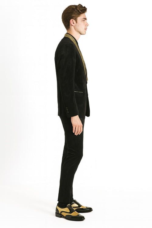 Mens Black and Gold Jacquard Tuxedo Blazer Luxury Shawl Collar Wedding and Party Smoking Jacket