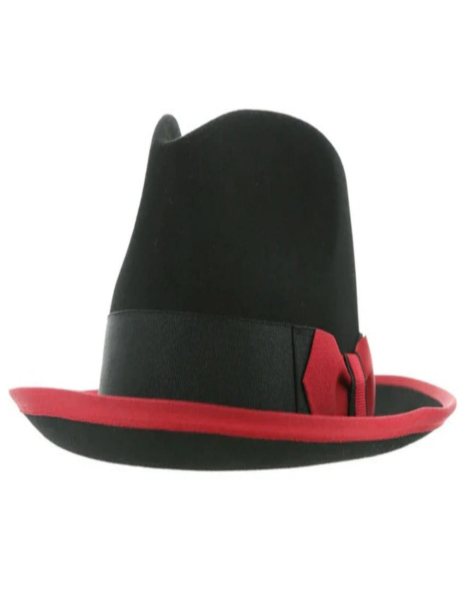 Black and Red Dress Hat 1920s Fedora Style - Men's Classic Two Tone Trilby Fedora Dress Hat in Black and Red - S