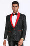 Black and Red Tuxedo Jacket Floral Pattern Slim Fit - Wedding - Prom 2025