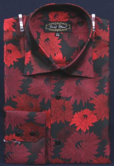 Men's Black / Red Fancy Polyester Dress Fashion Shirt With Button Cuff Men's Dress Shirt Night Club Outfit Guys Wear For Men Clothing Fashion - M Or Medium