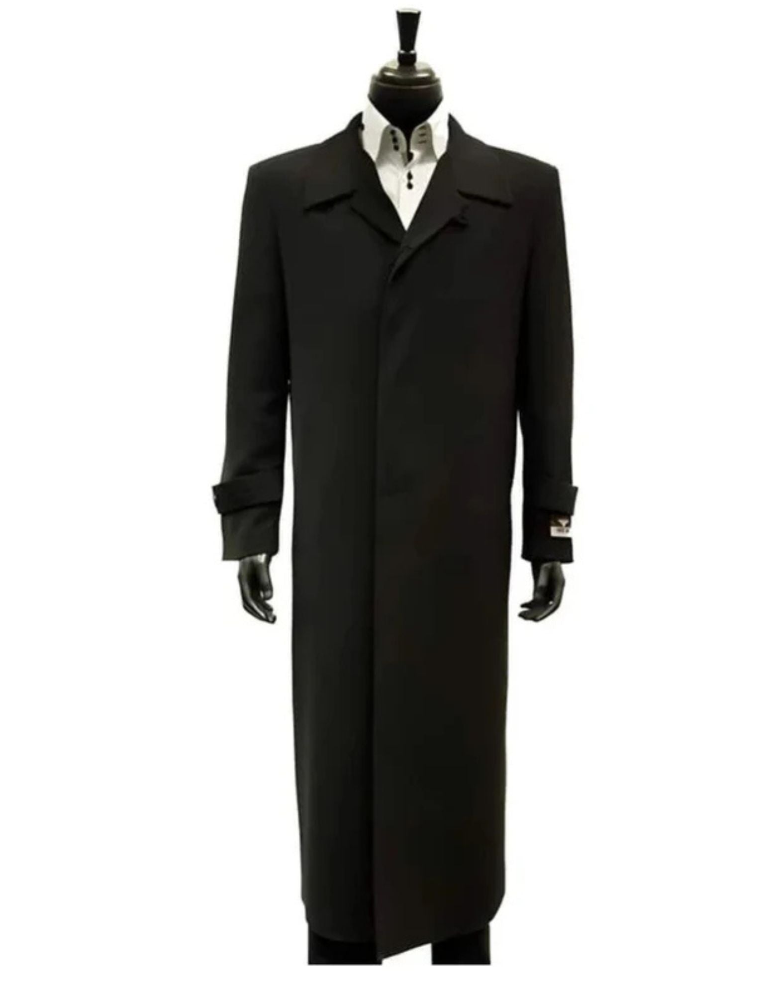 Black 100% Plush MicroFiber Dress Trench Top Long Coat - Mens Topcoat - Mens Overcoat - Coat Size 38