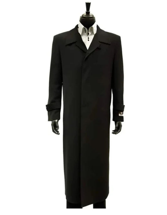 Black 100% Plush MicroFiber Dress Trench Top Long Coat - Mens Topcoat - Mens Overcoat