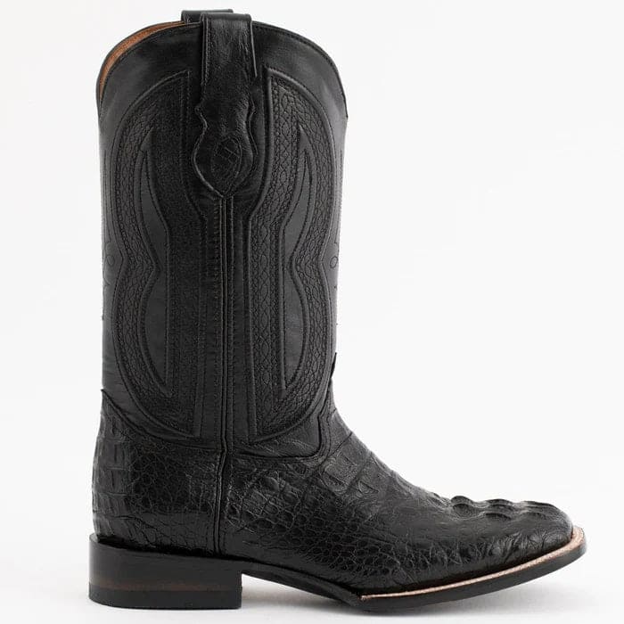 Ferinni Boot - Mens Dress Cowboy Boot  - Ferrini Men's Dakota Hornback Caiman Western Boots - Square Toe Handcrafted Black  in Black - 8D