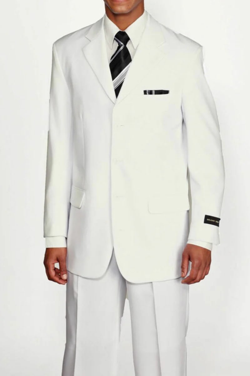 Mens 4 Button Polyester Fashion Suit in White