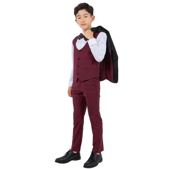 New Stacy Adams Boys Burgundy Tuxedo Set, 5-Piece Black Shawl Collar