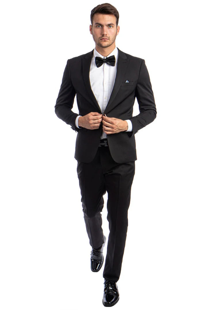 Cheap Priced Suit- Men's One Button Peak Lapel Basic Slim Fit Black Suit - 38 Short Jacket+32 Waist Adjustable 28to34)(Height: 5 4 to5 7 )(Neck  15-16.5)S-M)