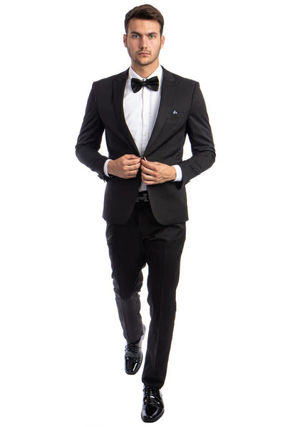 Cheap Priced Suit- Men's One Button Peak Lapel Basic Slim Fit Black Suit