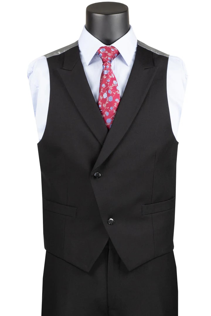 Cheap Suit - Mens 2 Button Modern Fit  Black Suit With Double Breasted Peak Lapel Vest