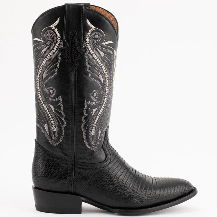 Ferinni Boot - Mens Dress Cowboy Boot  - Ferrini Men's Taylor Lizard Round Toe Handcrafted - Black in  Black - 8D