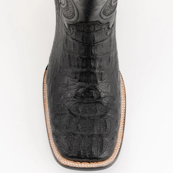 Ferinni Boot - Mens Dress Cowboy Boot  - Ferrini Men's Dakota Hornback Caiman Western Boots - Square Toe Handcrafted Black  in Black - 8D