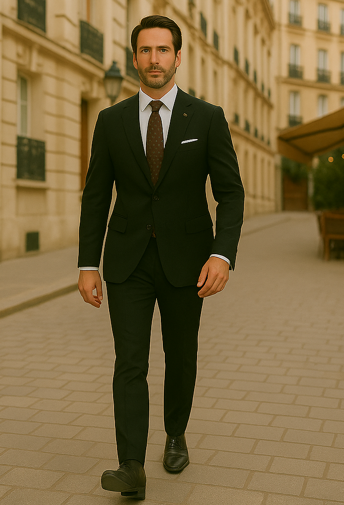 Modern Fit - Wool Suit - Italian Made Business Suit by Statement Men's 2 Piece 100% Wool Modern Fit Suit - Subtle Windowpane