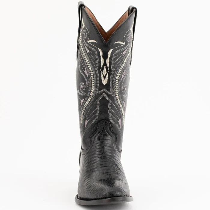 Ferinni Boot - Mens Dress Cowboy Boot  - Ferrini Men's Taylor Lizard Round Toe Handcrafted - Black in  Black - 8D