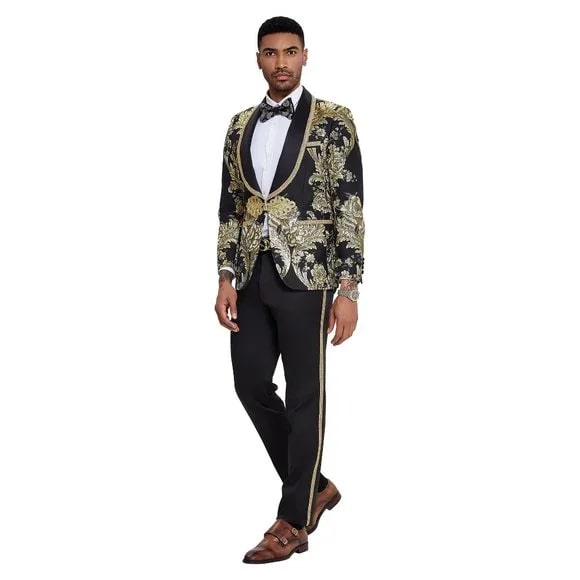 2026 Prom 2026 Special Black Paisley 2pc Mens Suit by Tazzio