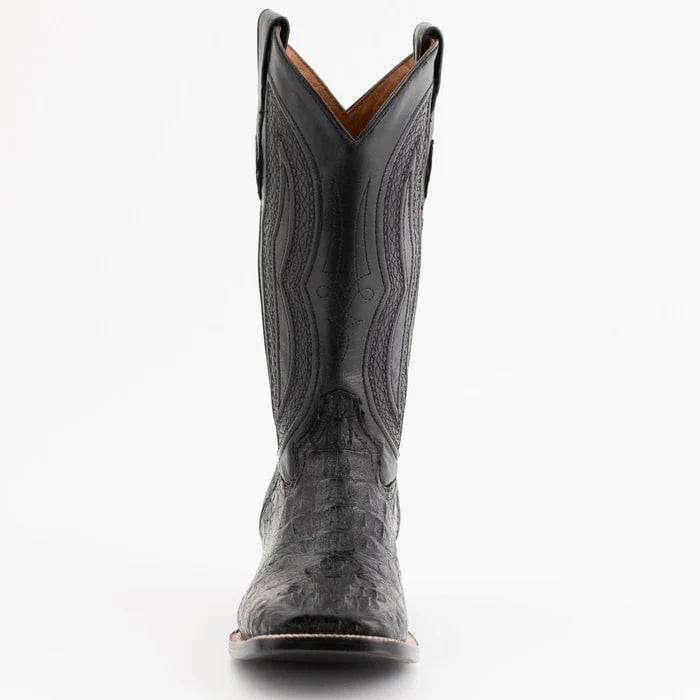 Ferinni Boot - Mens Dress Cowboy Boot  - Ferrini Men's Dakota Hornback Caiman Western Boots - Square Toe Handcrafted Black  in Black - 8D