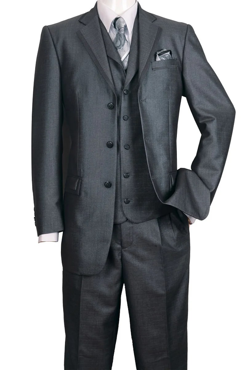 Mens 3 Button Vested Fashion Suit with Lapel Trim in Black - 38 Short Jacket+32 Waist Adjustable 28to34)(Height: 5 4 to5 7 )(Neck  15-16.5)S-M)